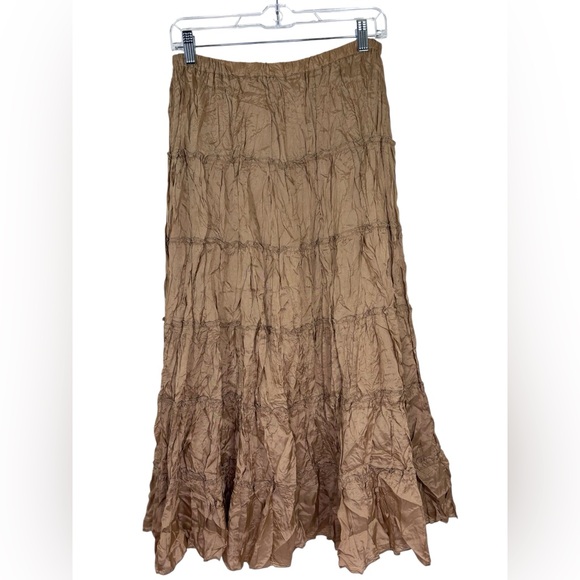 Vintage Crinkle Satin Maxi‎ Skirt Tan Size L - Picture 8 of 8